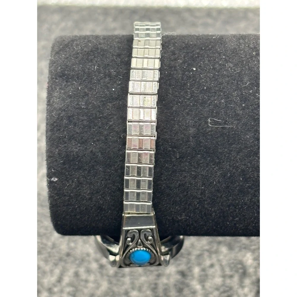 VTG‎ Silver Tone Turquoise Inlay Bracelet Watch Women's New Battery Analog